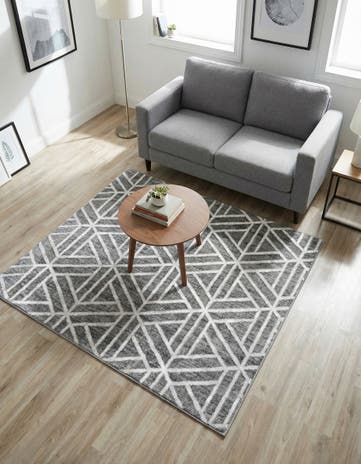 Gray Lattice Trellis Square Rug