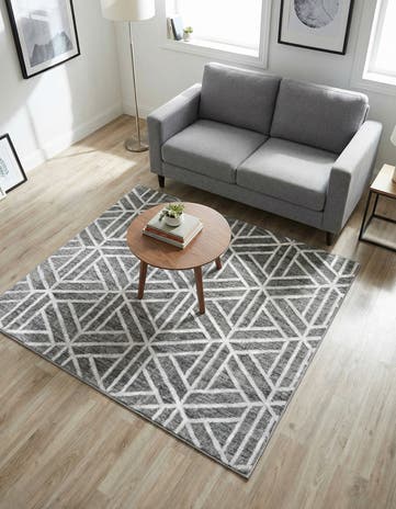 Gray Lattice Trellis Square Rug