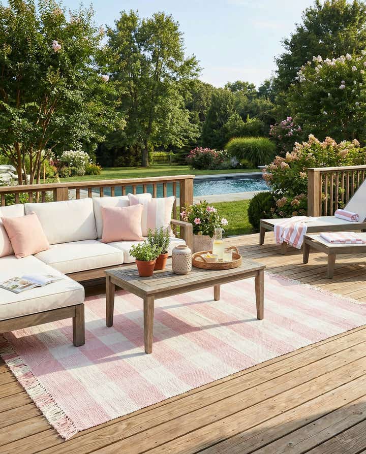 6' x 9' Easy-Clean Eco Plaid Washable Indoor / Outdoor Rug