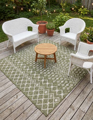 Green Easy-Clean Lattice Indoor / Outdoor Square Rug