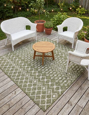 Green Easy-Clean Lattice Indoor / Outdoor Square Rug
