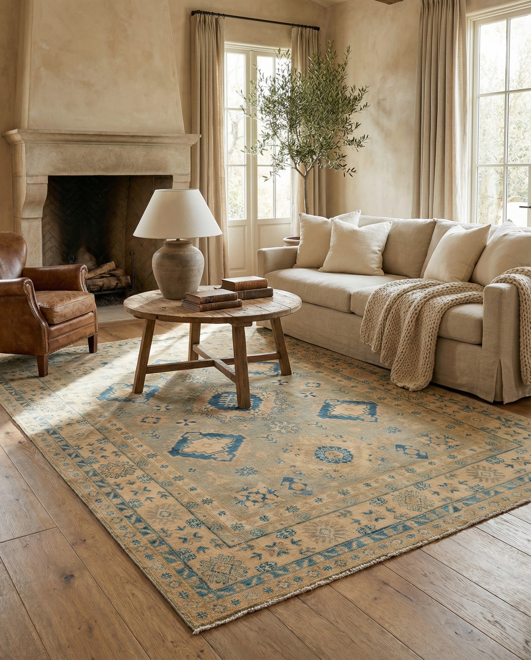 4' 9 x 6' 10 Hand Knotted Oushak Wool Rug