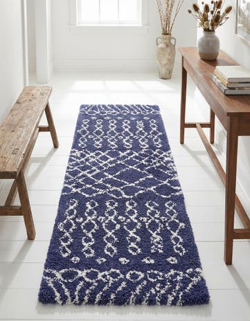 Navy Blue Moroccan Shag Runner Rug