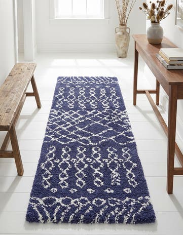 Navy Blue Moroccan Shag Runner Rug