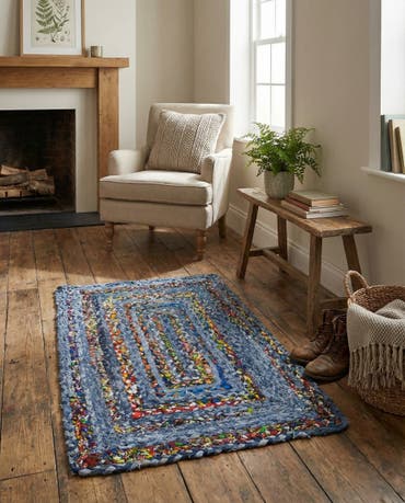  2' x 3' 1  Hand Braided Chindi Rug