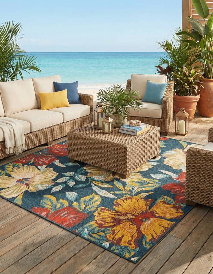 Detail image of 7' 10 x 7' 10 Washable Coastal Indoor / Outdoor Square Rug
