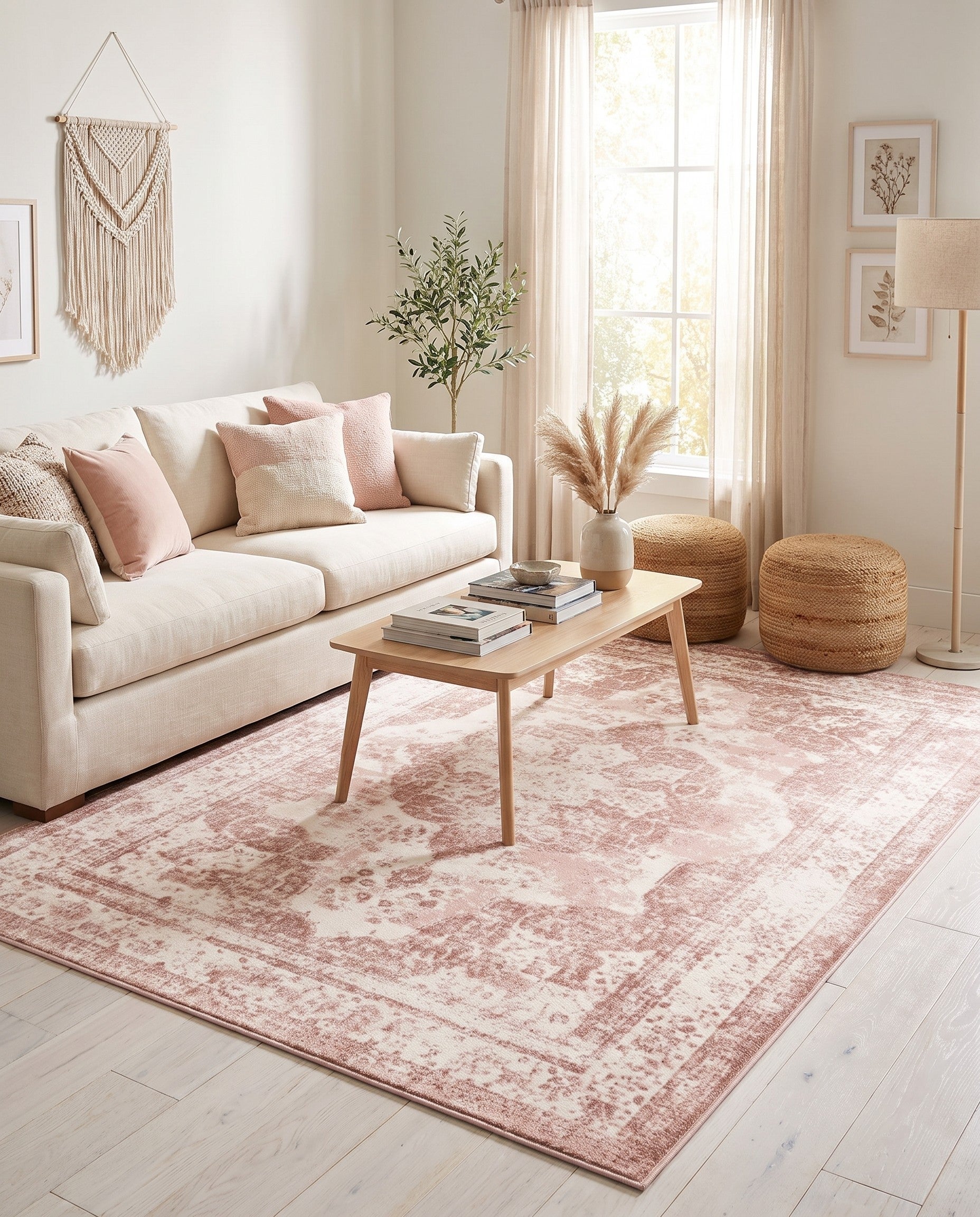 Rose Pink and Ivory Monte Carlo Rug