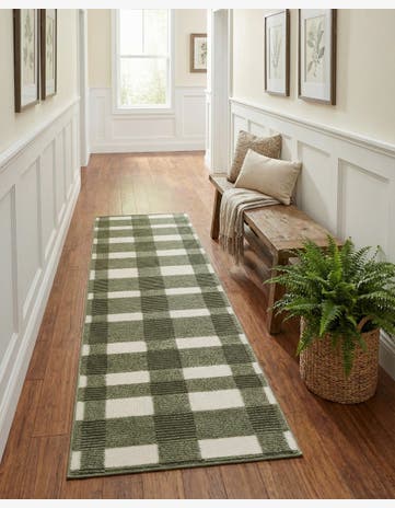 Vintage Army Green Textura Designer Runner Rug