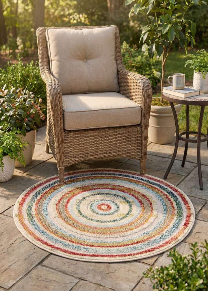 3' x 3' Easy-Clean Casablanca Indoor / Outdoor Round Rug