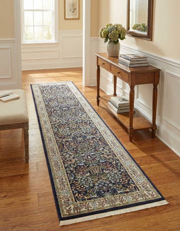 Navy Blue Nain Design Runner Rug