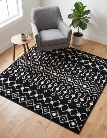 Black and White Moroccan Trellis Square Rug