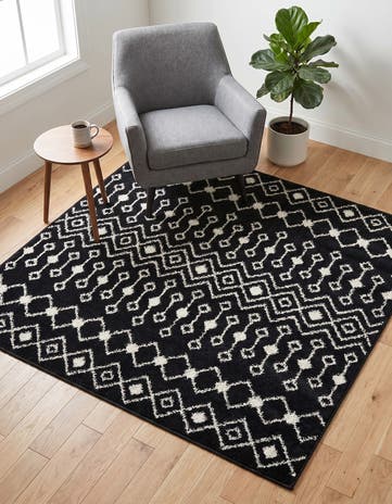 Black and White Moroccan Trellis Square Rug