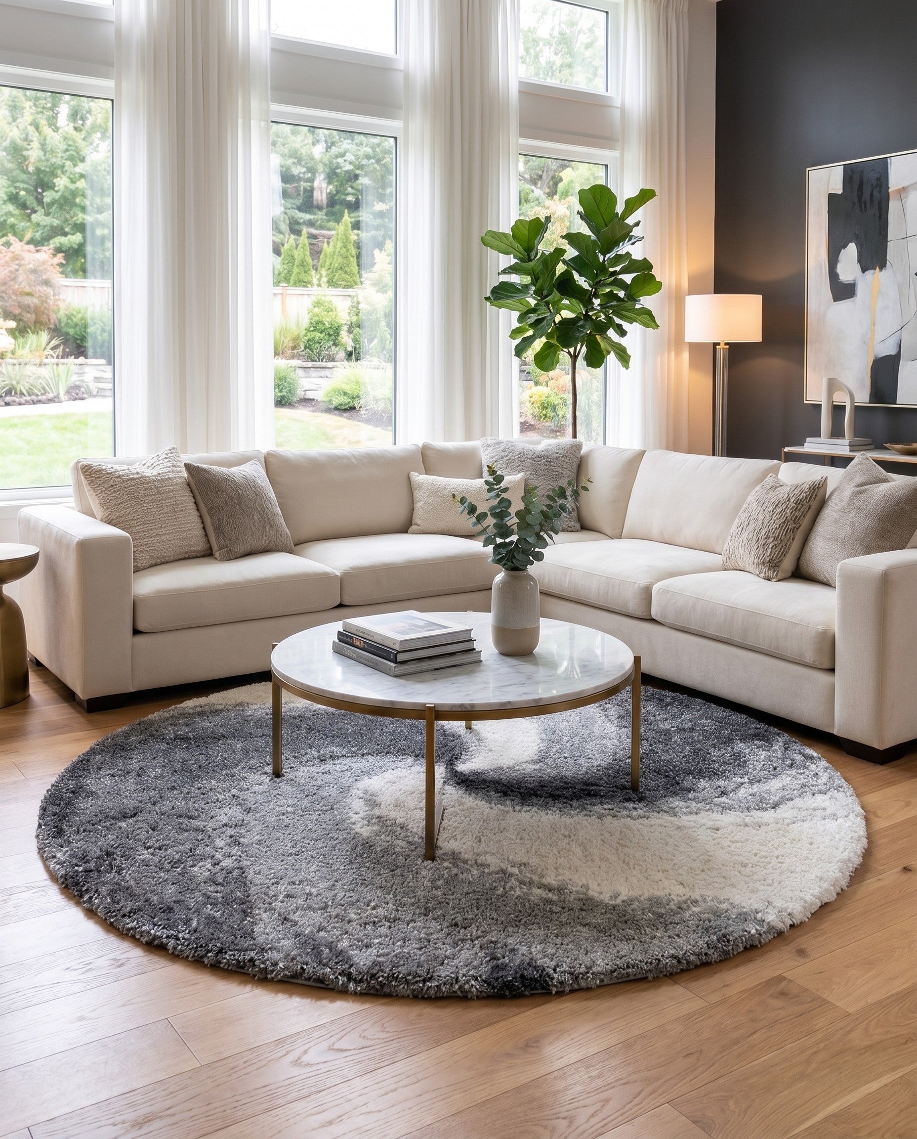 Smoke Gray Soft Touch Shag Round Rug