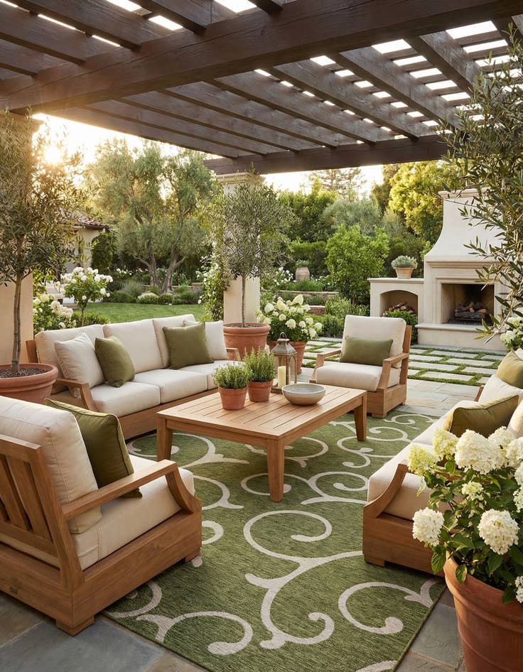 Detail image of 13' x 13'  Washable Botanical Indoor / Outdoor Square Rug