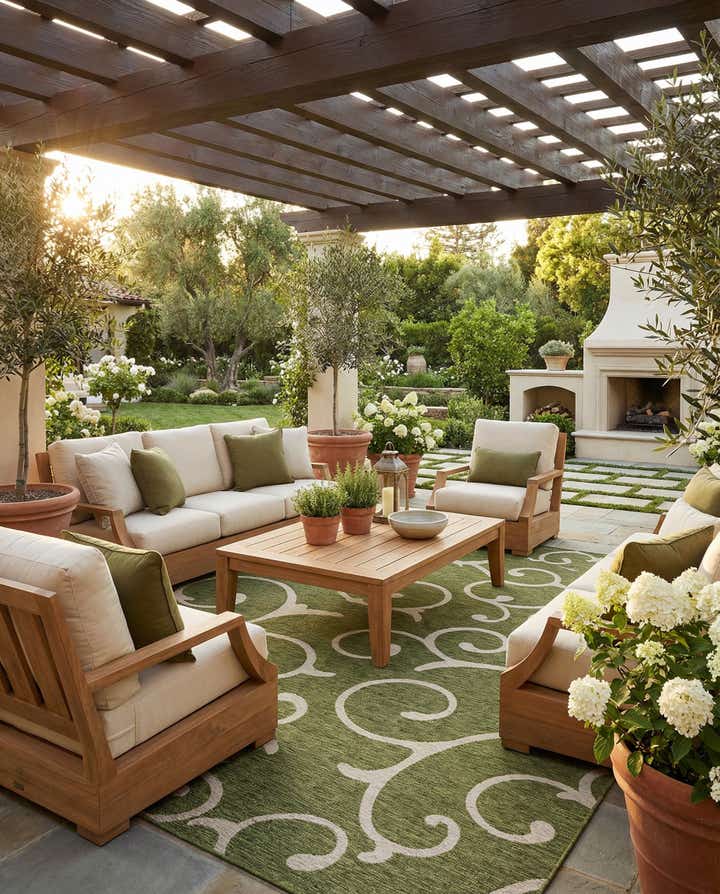 13' x 13' Easy-Clean Botanical Indoor / Outdoor Square Rug