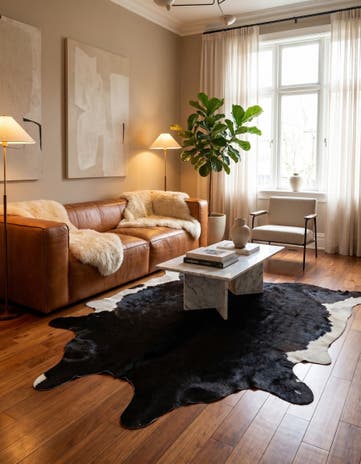 6' 2 x 6' 8 Cowhide Leather Rug