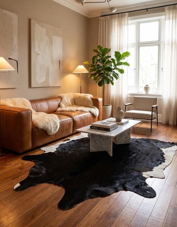 6' 2 x 6' 8 Cowhide Leather Rug