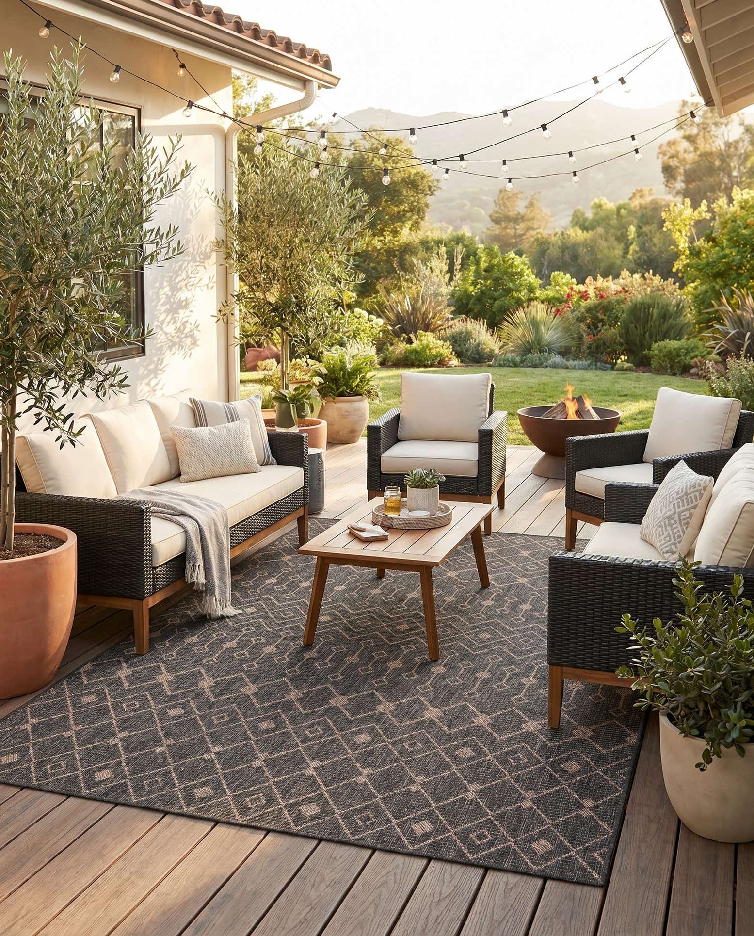 5' 3 x 7' Easy-Clean Lattice Indoor / Outdoor Rug