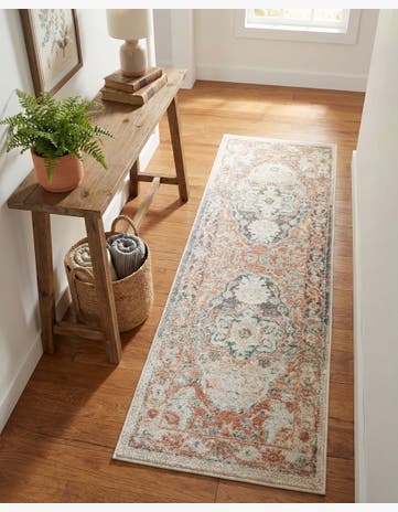 Rose Pink and Gray Madeline Vintage Runner Rug