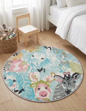 3' x 3' Animals Whimsy Kids Round Rug
