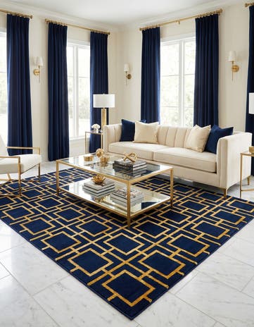 Navy Blue Gold Marilyn Monroe™ Glam Deco Rug