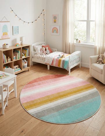 6' 1 x 6' 1 Rainbow Stripes Whimsy Kids Round Rug