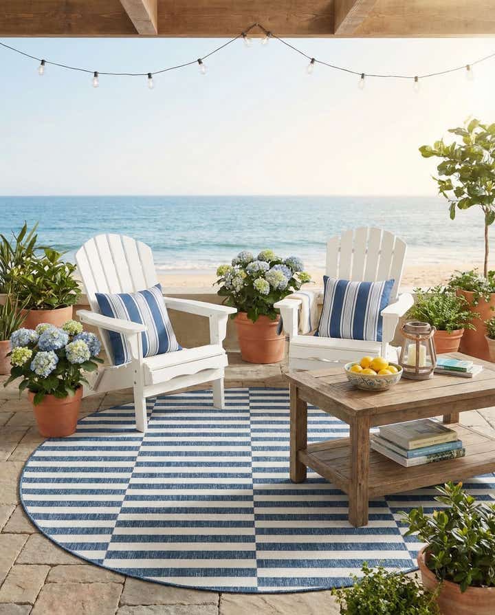 7' 10 x 7' 10 Easy-Clean Striped Indoor / Outdoor Round Rug