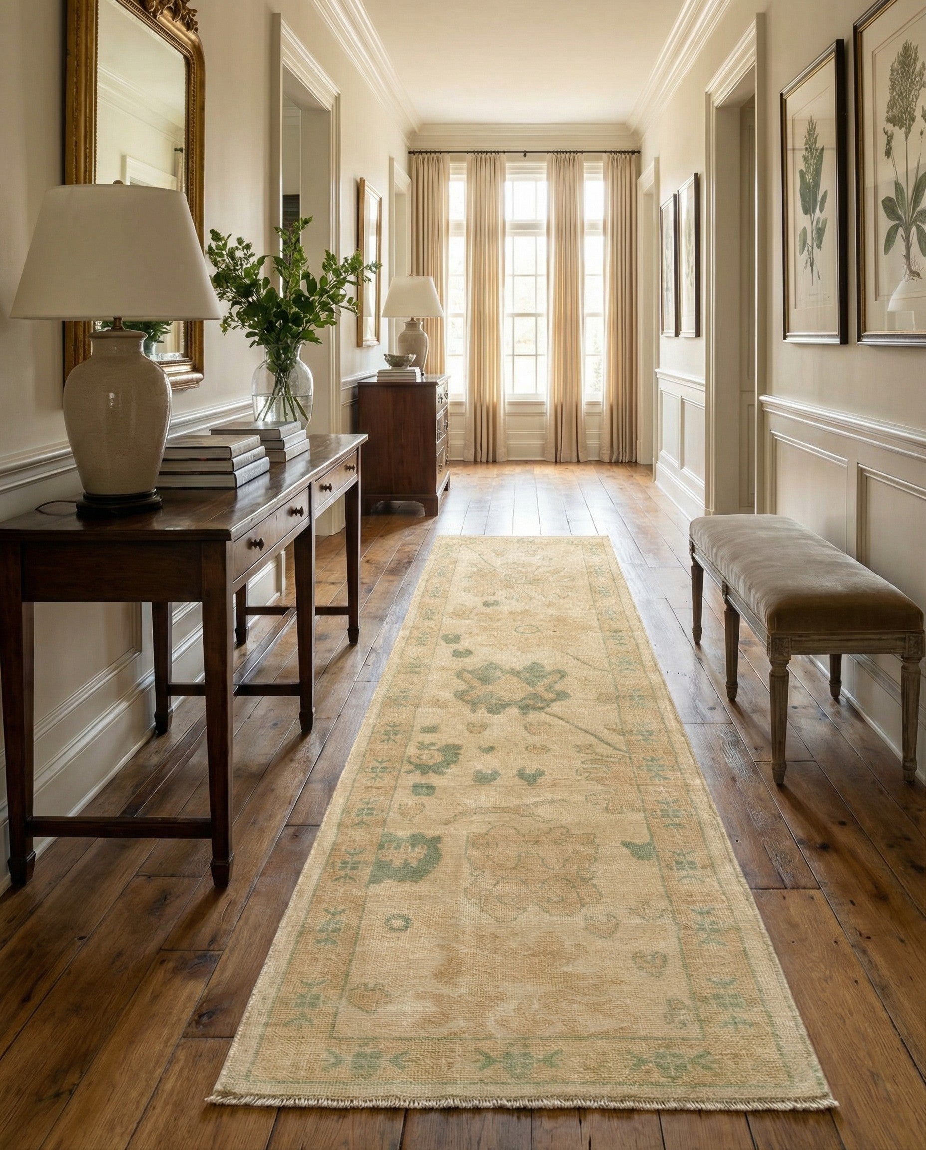 2' 9 x 9' 9 Hand Knotted Oushak Wool Runner Rug