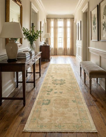 2' 9 x 9' 9 Hand Knotted Oushak Wool Runner Rug