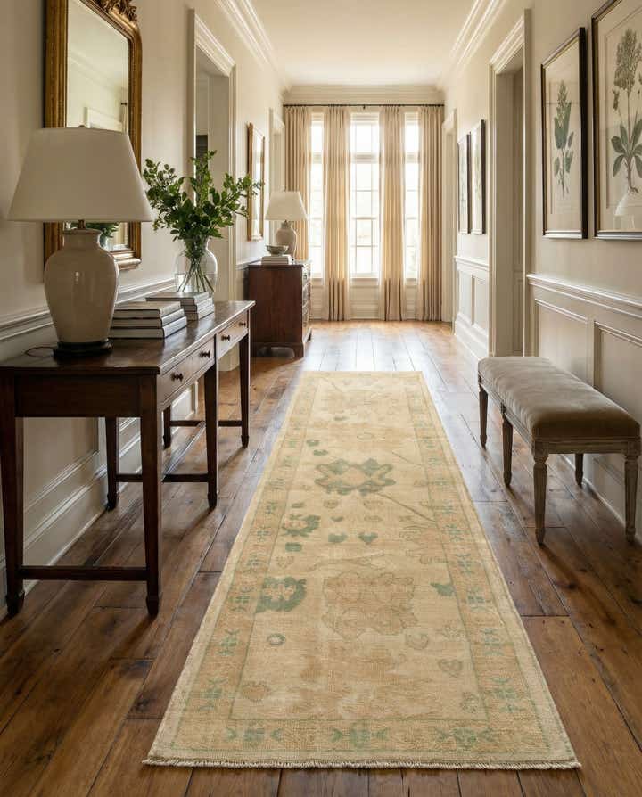 2' 9 x 9' 9 Hand Knotted Oushak Wool Runner Rug