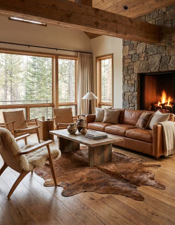 5' 10 x 6' 1 Cowhide Leather Square Rug