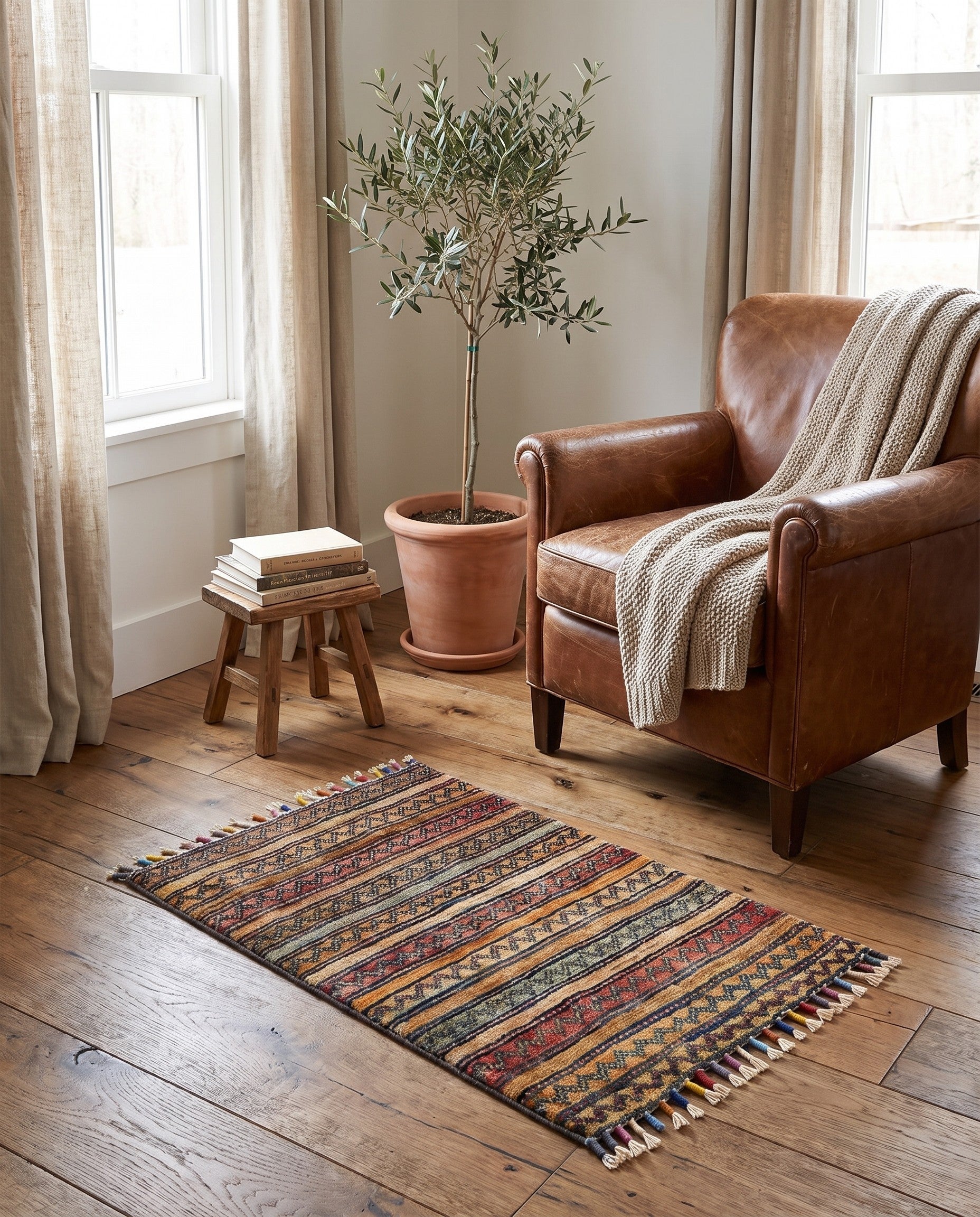 1' 4 x 2' Hand Knotted Ziegler Rug