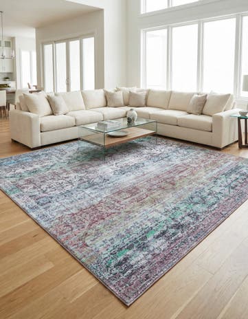Blue Green Washable Francesca Square Rug
