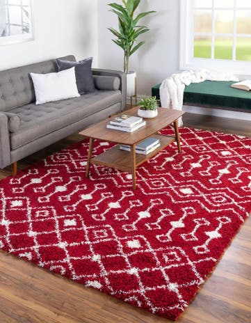 Burgundy Red Moroccan Trellis Shag Rug