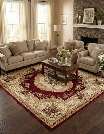 Red Classic Aubusson Square Rug