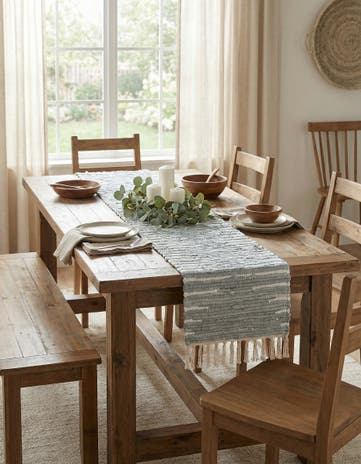 Light Gray Hand Woven Chindi Cotton Table Runner Rug