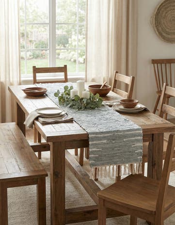 Light Gray Hand Woven Chindi Cotton Table Runner Rug