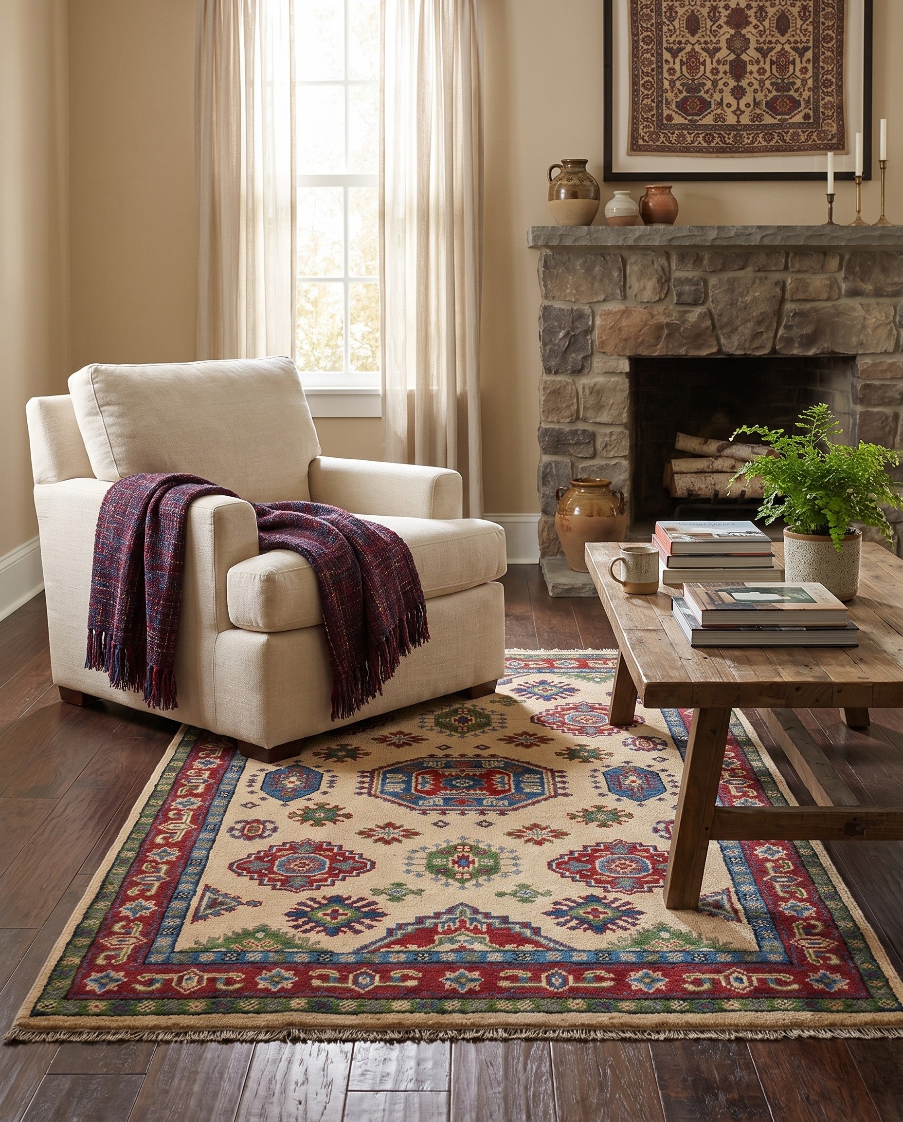 3' 4 x 5' 1 Hand Knotted Kazak Rug