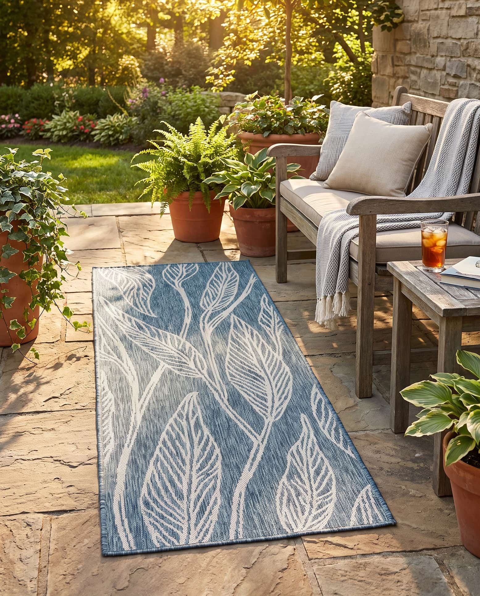 2' x 6' Easy-Clean Botanical Indoor / Outdoor Runner Rug