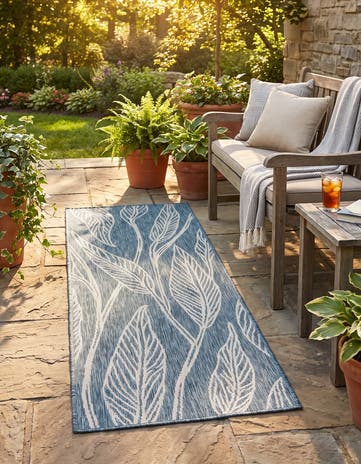 Teal Easy-Clean Botanical Indoor / Outdoor Runner Rug
