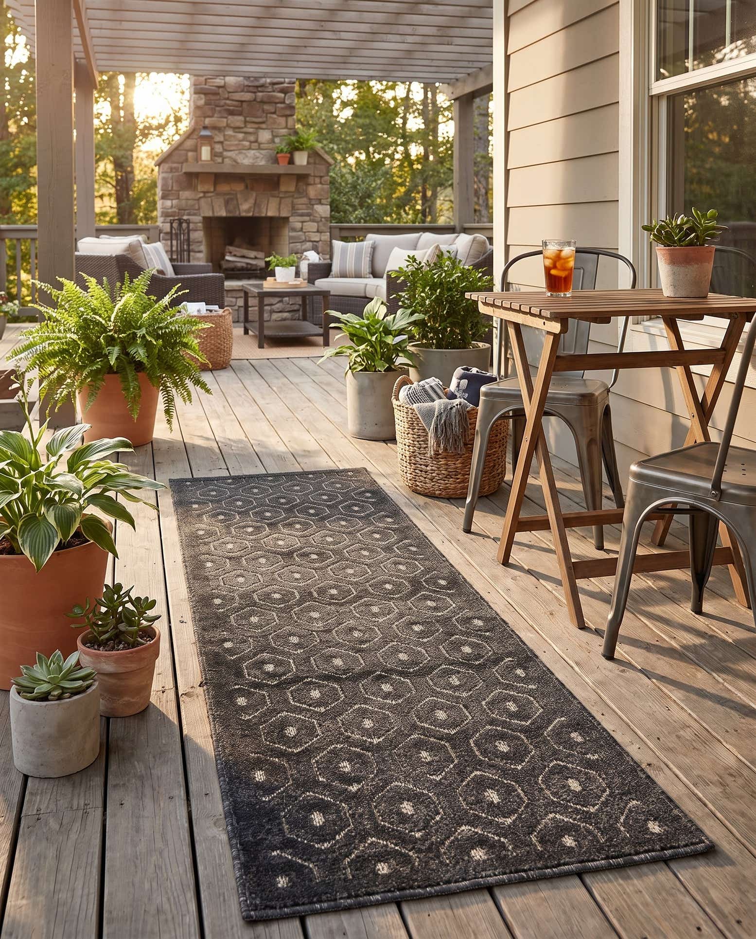 60cm x 245cm Easy-Clean Trellis Textured Indoor / Outdoor Runner Rug