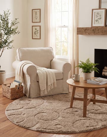 Beige Botanical Shag Round Rug