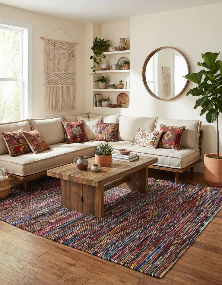 Detail image of 10' x 10'  Hand Woven Chindi Cotton Square Rug