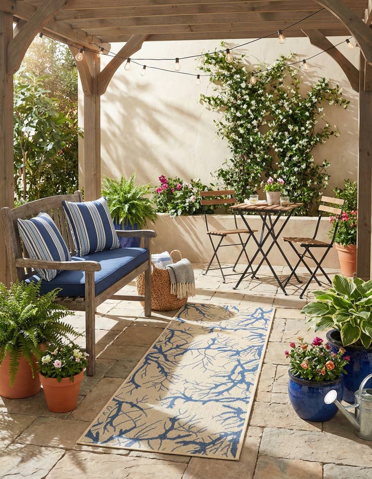 Detail image of 2' x 6' Washable Botanical Indoor / Outdoor Runner Rug