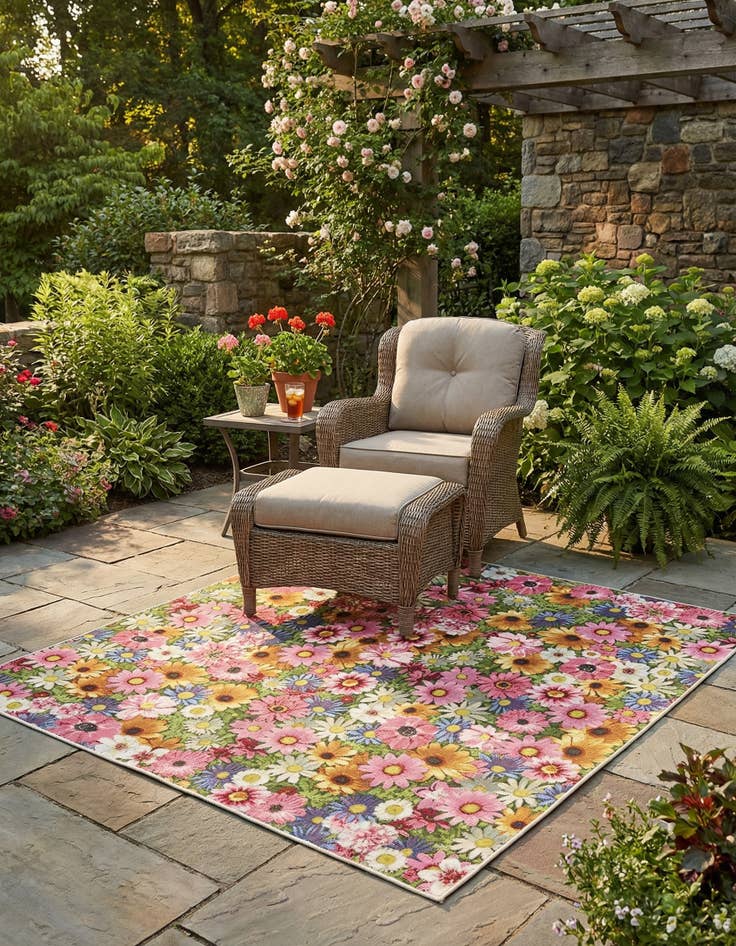 Detail image of 6' x 6' Washable Botanical Indoor / Outdoor Square Rug