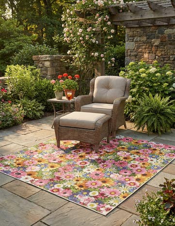6' x 6' Easy-Clean Botanical Indoor / Outdoor Square Rug