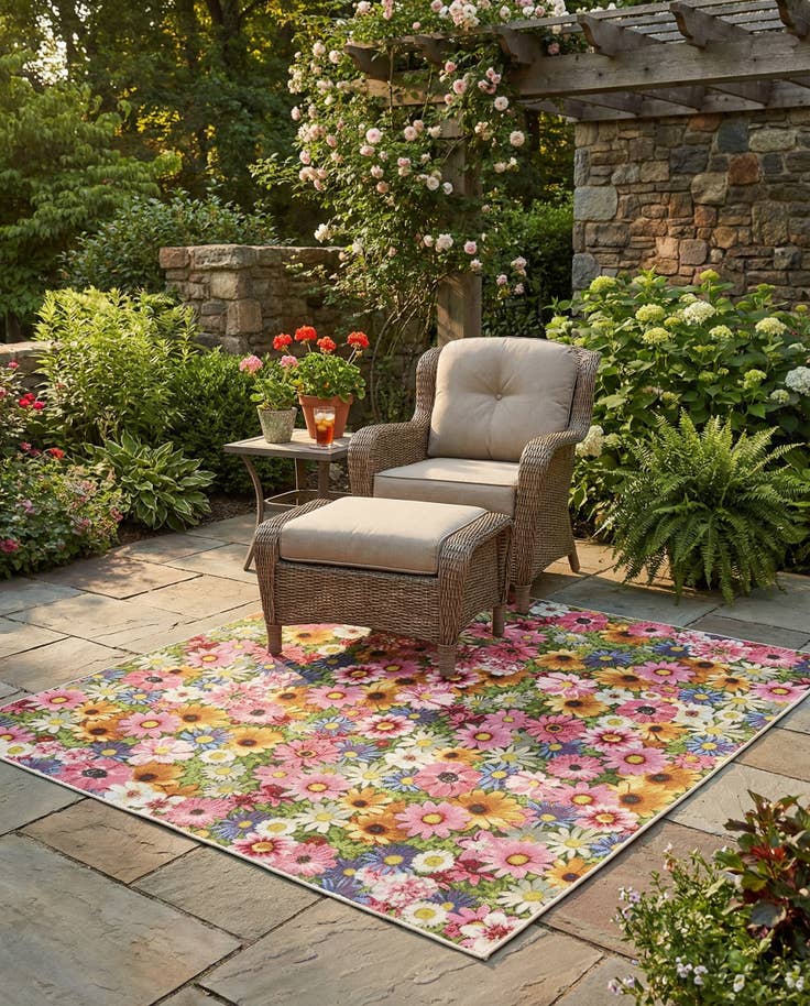 Detail image of 6' x 6' Easy-Clean Botanical Indoor / Outdoor Square Rug