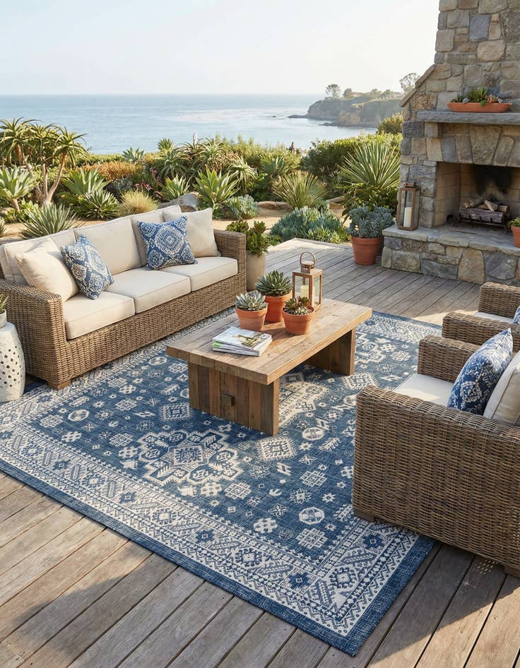 Detail image of 10' x 10'  Washable Aztec Indoor / Outdoor Square Rug