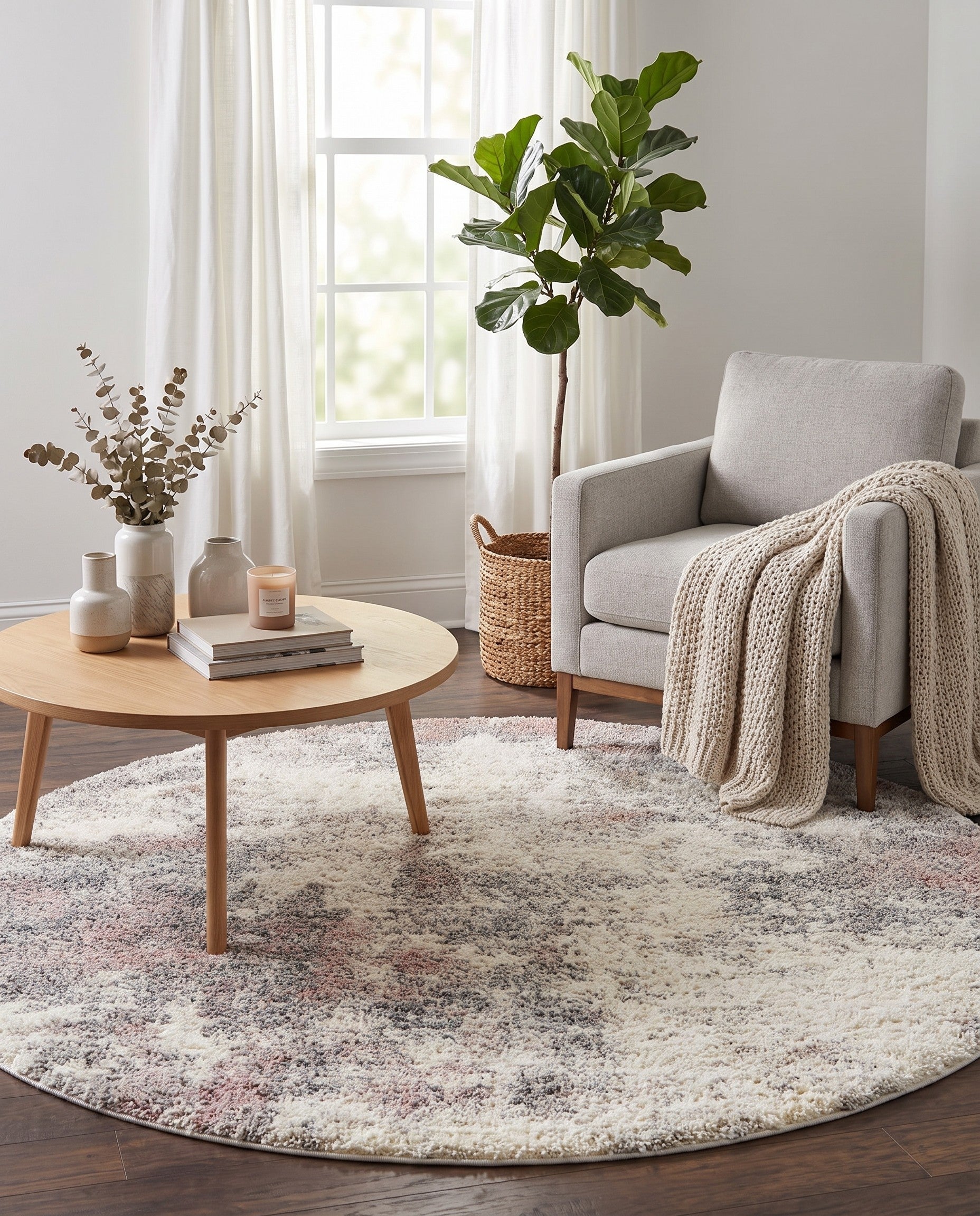 Pink Soft Touch Shag Round Rug