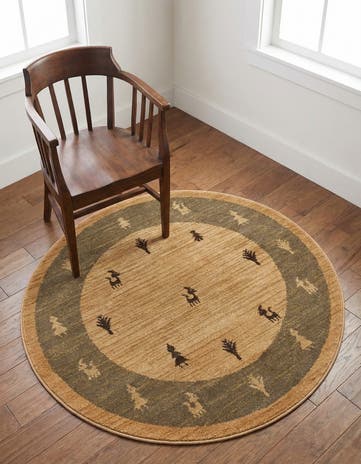 Tan Kashkuli Gabbeh Round Rug
